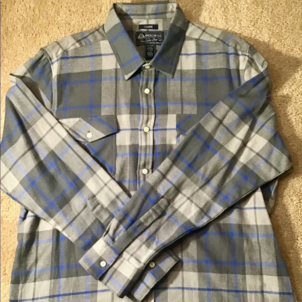 AMERICAN RAG MEN’s blue and gray plaid button down